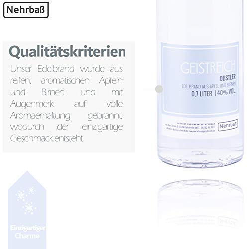 Nehrbaß - 2er Set Obstler aus Äpfeln und Birnen 0,7 Liter - Premium Edelbrand Obstbrand 40% Vol. - Birne & Apfel Schnaps… – Bild 6