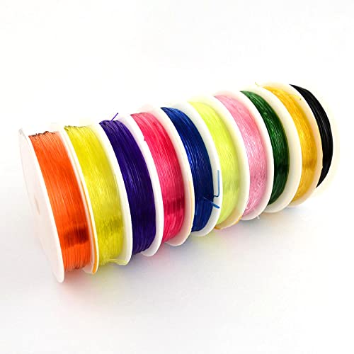 10 Elastic Bobbins Silicone Band Set Thread Jewellery Thread 0.8/1 mm Mixed Colours Crystal Beading Thread Rubber Thread Cord Craft Set Bead Cord Jewellery Cord (1 mm - Approx. 50 Metres)