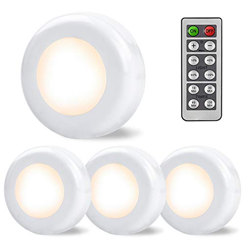 SALKING Wireless LED Puck Lights 4 Pack, Under Cabinet Lighting with Remote Control for Kitchen,Closet,Stairs,Wardrobe, Under Cabinet Lighting Dimmer Closet Lights Operates On AAA Batteries - Thumbnail 7