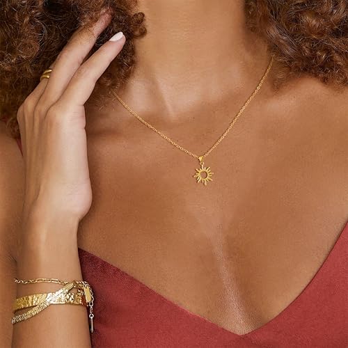 Tewiky Women's Sun Chain - 14K Gold Plated / Silver Layering Necklace with Sun Pendant Chain for Women Girls Waterproof Girls Gifts