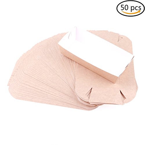 uhoMEy Pack of 50 pcs Disposable Paper Food Tray, Friendly Kraft Paperboard Food Trays, Food Boat Baskets Containers for Fries, Hot Corn Dogs or Other Food Serving