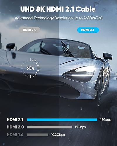 Highwings HDMI 2.1 Cable 3 Metre Certified, 10K 8K HDMI Cable 48Gbps Ultra High Speed 8K 60Hz 4K 120Hz 7680P eARC HDCP 2.2 & 2.3 DTS:X Dynamic HDR Compatible with Soundbar HDTV Monitor
