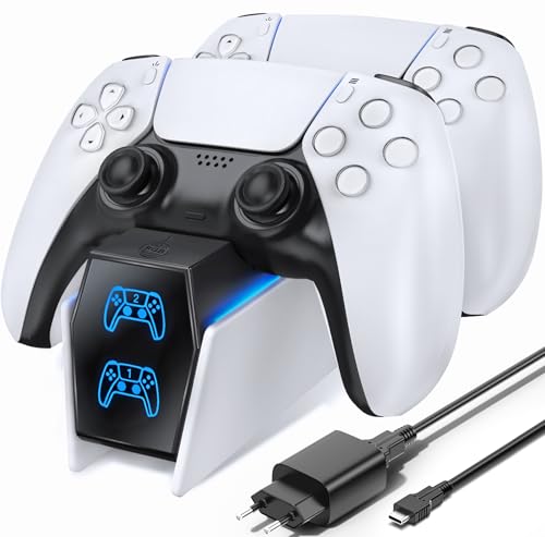 OIVO PS5 Controller Ladestation, PS5 Ladestation 2 Std Schnelllade mit EU-Netzteil für PlayStation 5 Ladestation, PS5 Ladestation Controller Zubehörsets für PlayStation 5 Wireless Controller, Weiß thumbnail 1