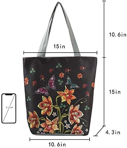 LA HAUTE Canvas Tote Bags Lovely Flower Print Summer Beach Handbags Shoulder Bags Large Shopping Bags (Color13) - Image 3