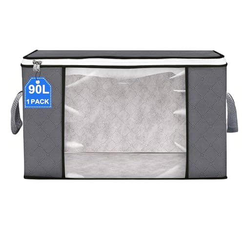 1 Pack Clothes Storage, 90L Foldable Blanket Storage Bags, Closet Organizers Storage Containers for Clothing, Blanket, Comforters, Bed Sheets, Pillows and Toys