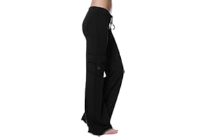 PBNBP Women's Yoga Cargo Pants with Pockets Stretchy Bootcut Leggings Long Straight Workout Joggers Adjustable Sweatpants
