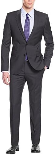 Nicoletti Men's Two Button Working Button Holes Modern Fit Suit Charcoal (36 Short US / 46 Short EU, Charcoal)