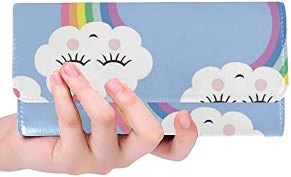 Unique Custom Smiling Sleeping Clouds Rainbows Women Trifold Wallet Long Purse Credit Card Holder Case Handbag