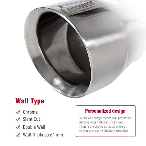 Upower Pack of 2 Double Wall 2.5" to 4" Exhaust Tips 5" Long Stainless Steel Weld-On Round Slant Tailpipe