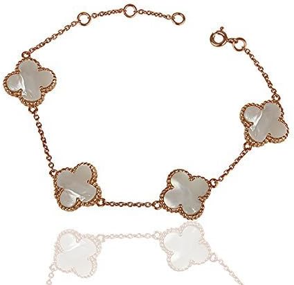 Gemstone Pearl Clover Bracelet, 92.5 Sterling Silver Gemstone Jewelry Bracelet