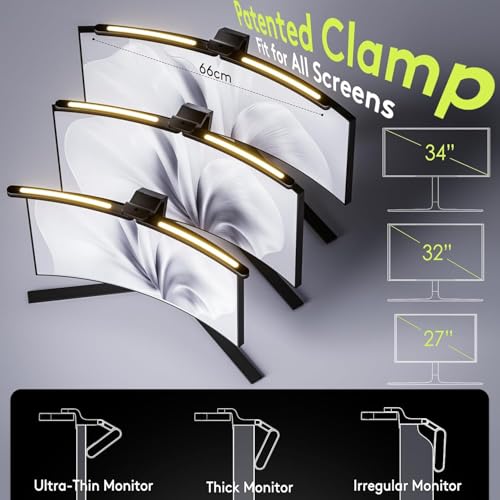 Quntis 66CM Curved Monitor Light Bar with Remote Backlight, Foldable Monitor Lamp with Auto-Dimming, Stepless Dimming, Eye Care No Glare Anti-Blue Screen Light Bar for Gaming Home Office