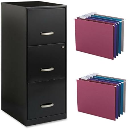 Lorell SOHO 18" 3-Drawer Black Vertical File Cabinet with 25 Assortment Hanging Folders