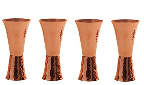 Sertodo Copper JGR-4 Double Sided Jigger, 1 oz and 2 oz Measured Shots, Hand Hammered 100% Pure Coppeer, 2 oz, Set of 4