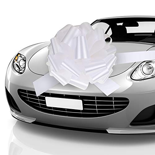 Fiocco per auto, confezione regalo, con nastro da 20 m, per auto, decorazione auto, matrimonio, nuova casa, festa (bianco, 20 pollici)
