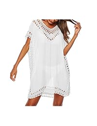 SIAEAMRG Traje de baño para dama, cuello en V ahuecado Crochet Chiffon Summer Beach Cover Up, talla única