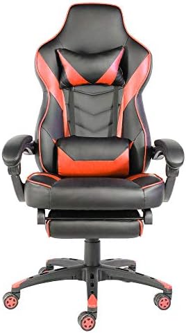 Lovinland Racing Chair Swivel Office Chair High Back Gaming Chair with Footrest Black & Red