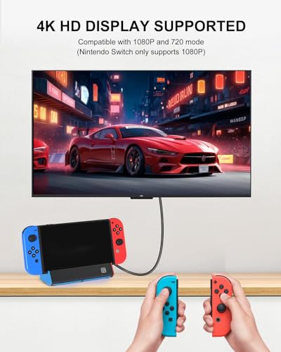 LBOYLOVE® TV Dock Station for Nintendo Switch/Switch OLED – 4K HDMI, 1000Mbps Gigabit Ethernet, Portable Replacement Dock Base Stand (NO Cable Included)