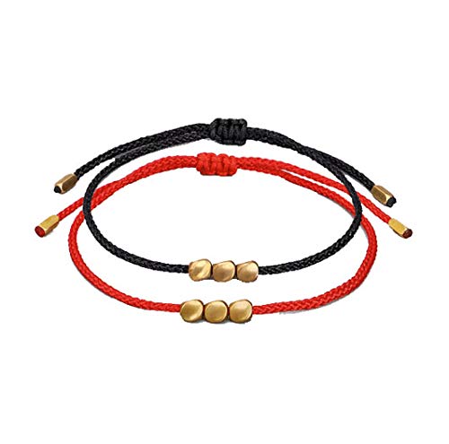 Tibetan Copper Beads Bracelet - GOODCHANCEK 3 Beads Handmade Buddhist Bracelet Friendship Adjustable Lucky Rope Bracelet Black&Red for Women and Men