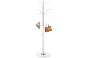 Waavryee Modern Metal Coat Rack Stand, Coat Rack Freestanding with Natural Marble Base, Sturdy Heavy Duty Coat Racks with 12 Hooks, Coat Hall Tree Stand for Entryway, Office (12 HOOKS-White)