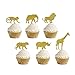 Gold Glitter Jungle Safari Animal Cupcake toppers Elephant Giraffe Rhino Lion Tiger Monkey for Jungle safari Baby Shower Birthday Party Supplies Decorations 24 Counts