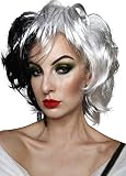 Cruel Devil Costume Wig Fits Adult & Kids. Short Black White Wigs for Cosplay Halloween + Wig Cap Included