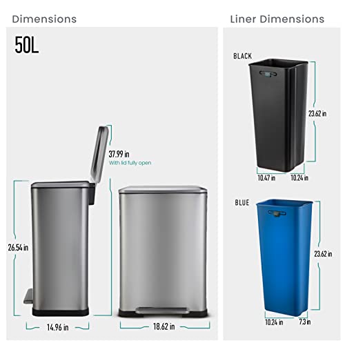 Home Zone Living 13 Gallon Dual Kitchen Trash Can, Dual Compartment Recycle Combo, Wide Body