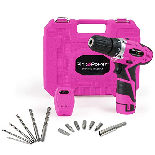Pink Power PP121LI 12V Cordless Drill & Driver Tool Kit for Women- Tool Case, Lithium Ion Electric Drill, Drill Set, Battery & Charger (Certified Refurbished)