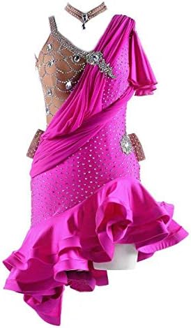 Garudaサイズメイド セミオーダー高級ドレス 新作 レディース社交ダンス衣装競技ワンピース モダン発表会 ローズピンク ラテンドレス 品番1453