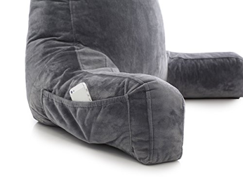Husband Pillow XXL - Reading Pillow Bed Chair with Arms & Back Support - Dark Grey - Back Pillow for Sitting Up - Bed Rest Arm Pillow - Comfy Reading Pillow for Adults