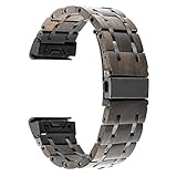 TRUMiRR Fenix 5/5 Plus Wooden Watchband, 22mm Natural Wood & Stainless Steel Watch Band Quick Easy Fit Strap Wristband for Garmin Fenix 5/5 Plus/Forerunner 935 / Approach S60, Black