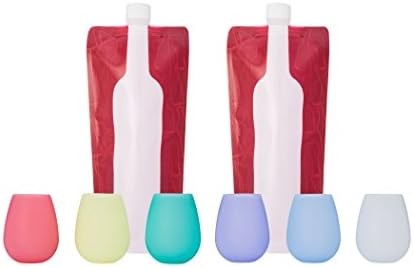Silware Products Silicone Wine Glasses With Foldable Wine Bottles - Includes Six Silicone Wine Glasses And Two Foldable Wine Bottles - Packaged For Your Convenience - Multicolor set