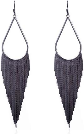 Jenasey Jewelry Women Fashion Bohemia Long Chain Linear Tassel Drop Dangle Earring, Black