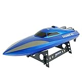 SZJJX RC Boat 2.4GHz 4 Channels Remote Control Electric Racing Boat 40KM/H High Speed Automatically 180 Degree Flipping Transmitter with LCD Screen Blue