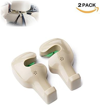 LAMDO Car Seat Hooks Vehicle Back Headrest Hanger, Universal Holder for Purse Handbag Grocery Shopping Bag Cloth Coat -2 Pack(Beige)