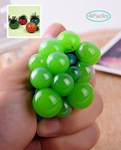 MEIFU Mesh Squishy Ball，Stress Ball，Squeezing Stress Relief Ball，Vent Ball ，Stress Squishy Toys- Squeezes Out All Kinds of Beautiful Grape Balls (4 packs)