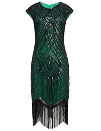 Babeyond - Vestido con vuelo estilo el gran Gatsby, de 1920, escote en V, con flecos con cuentas, para mujer.