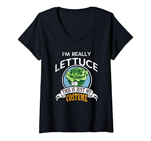 Womens Lettuce Halloween Costume This Is Just My Costume V-Neck T-Shirt