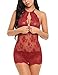Avidlove Women Babydoll Lingerie Lace Chemise Halter Nightwear Teddy Dress Dark Red L