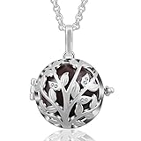 AEONSLOVE Tree of Life Olive Leaves CZ Harmony Bola Chime Bell Pendant Necklaces for Women, 30'' Long Chain