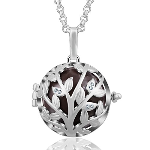 AEONSLOVE Tree of Life Olive Leaves CZ Harmony Bola Chime Bell Pendant Necklaces for Women, 30'' Long Chain