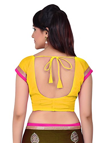 Shonaya Women's Patch & Butti Work Satin Chiffon Yellow Half & Half Saree With Unstitched Blouse Piece - Image 6