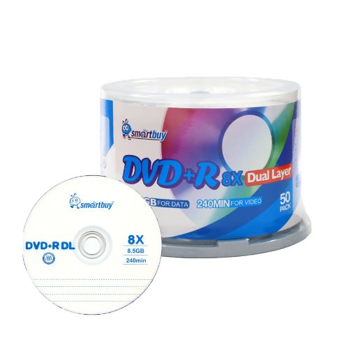 Smartbuy 8.5gb/240min 8X DVD+R DL Dual Layer Double Layer Logo Blank Media Disc Spindle (50-Disc)