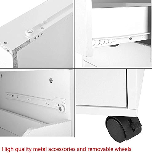 eMerit 5 Drawer Wood File Cabinet Roll Cart Drawer for Home Office Organization White - Thumbnail 3