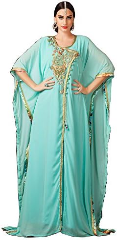Women's Handmade Dubai Style Kaftan with Free Size Turquoise