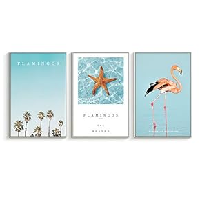 Framed for Living Room Bedroom Pink Flamingo for x3 Panels