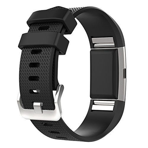 MoreToys Silicone Adjustable Replacement Accessory Sport Watch Band Wrist Strap Bracelet for Fitbit Charge 2 Fitness Wristband (Black)