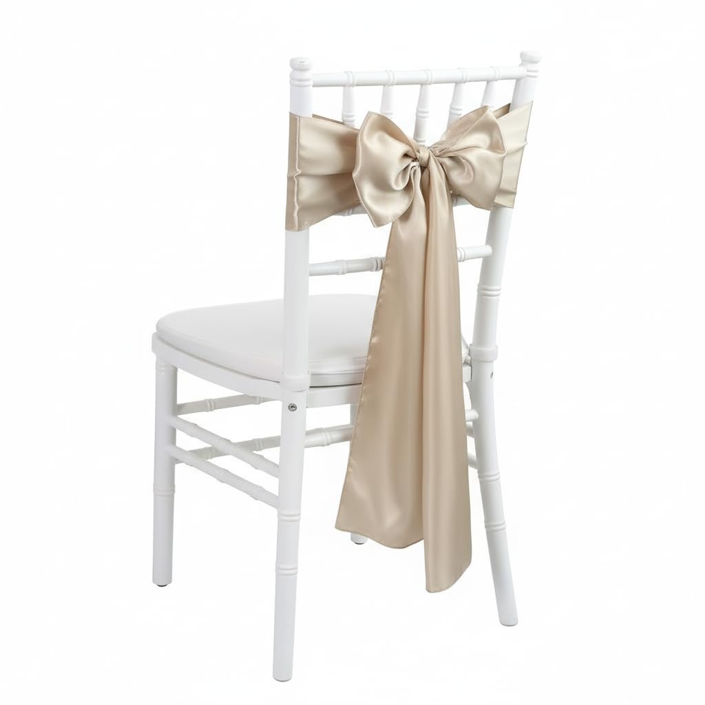 iEventStar Satin Sash Sashes Chair Bow Bows Cover Wedding Banquet Party Chair Decoration (Dark Champagne, 50)