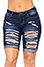 FEESON Women's Summer Turn Up Cuffs Above-Knee Length Destroyed Ribbed Jeans Shorts