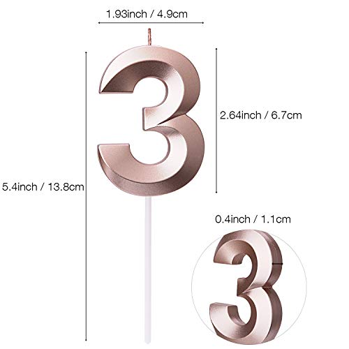 Birthday Candles Cake Number Candles - 2.76 INCHES Rose Gold Glitter Numeral Candles, Cake Topper Decorations for Birthdays, Weddings, Reunions, Theme Party, Candles Number (Birthday Candle 3)