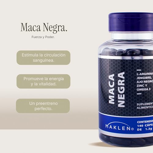 MACA NEGRA TESTO UP - Maklen Maca Negra con Arginina, Zinc y Omega 3 - Suplemento para Energia, Vitalidad y Rendimiento Masculino - 140 Softgels de 1,300 mg